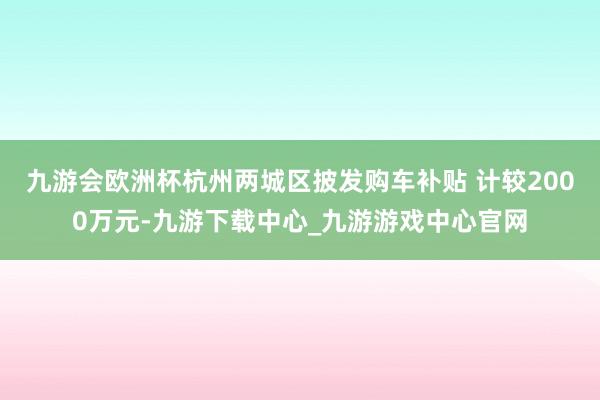 九游会欧洲杯杭州两城区披发购车补贴 计较2000万元-九游下载中心_九游游戏中心官网